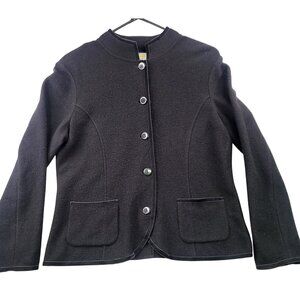 Talbots Petites Black Merino Wool Button-Up Jacket Pockets Medium